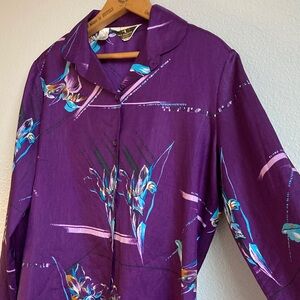 Vintage 70s 60s Alex Colman Button Front Floral Disco Long Sleeve Shirt sz M/L